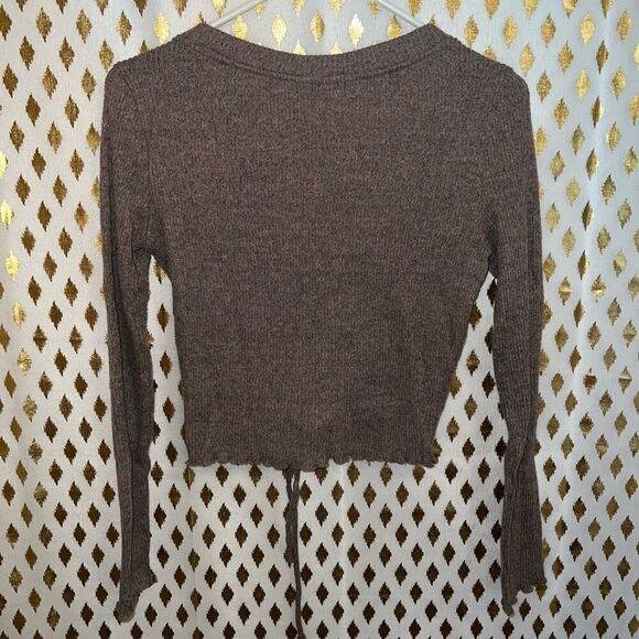Popular 21 Lace up corset sweater brown fall colors crop top size L - Picture 2 of 4